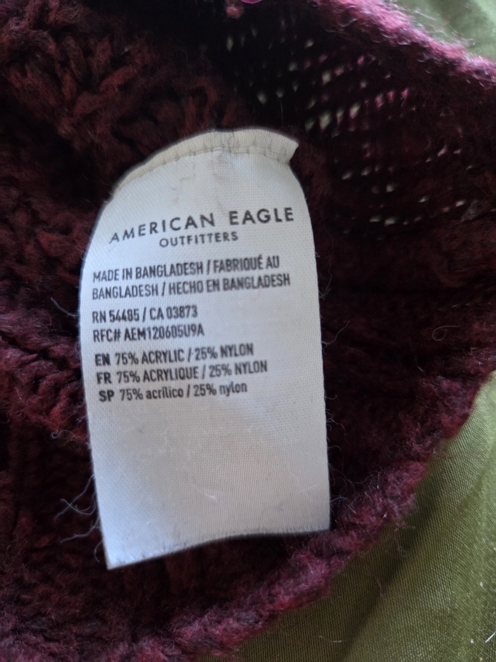 American Eagle Outfitters Burgundy Chunky Opend Knit Cropped Sweater - Picture 3 of 6